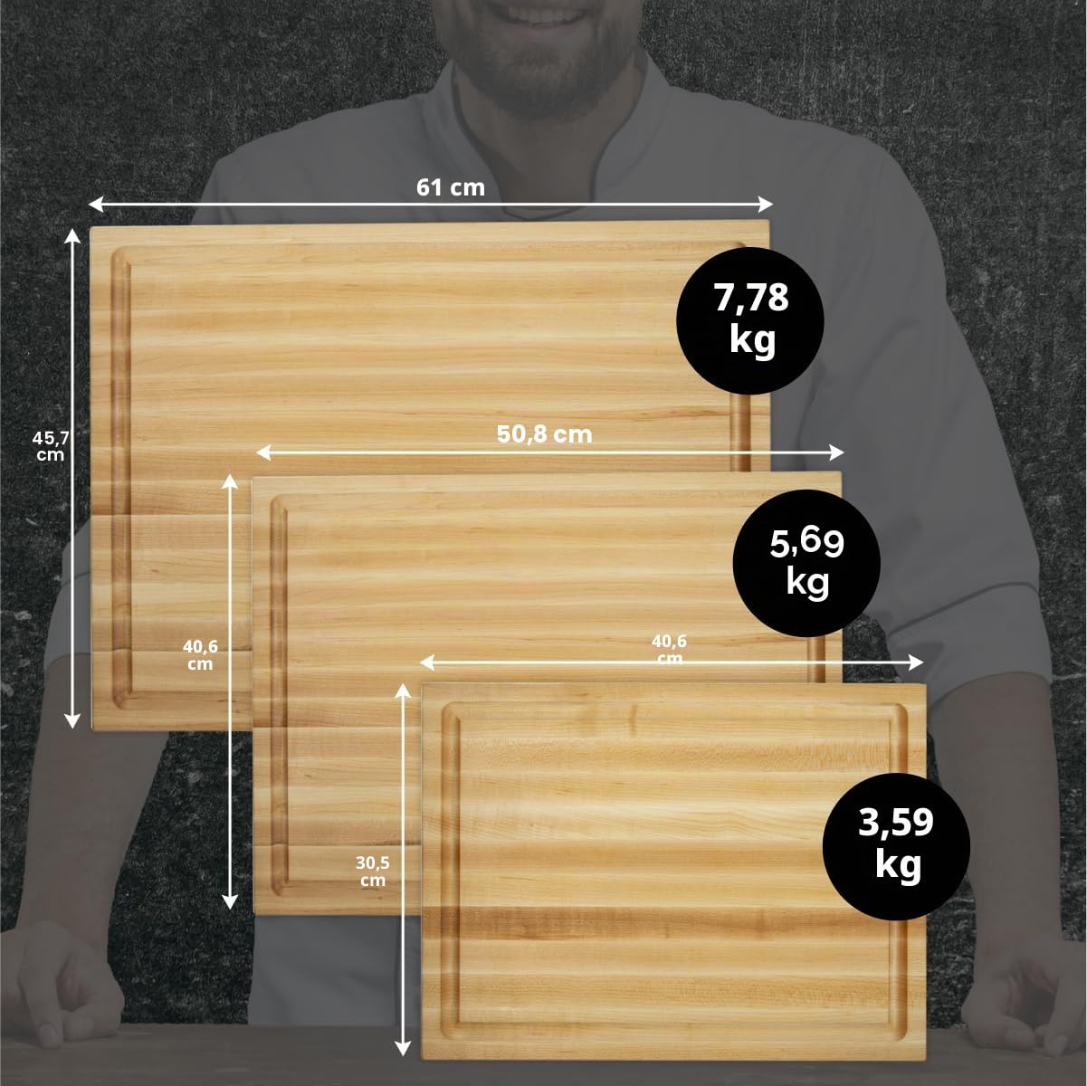 Mittelgroßes Holzschneidebrett aus kanadischem Ahorn – ein wendbarer Metzgerblock mit Saftrille zum einfachen Schneiden von Fleisch und saftigem Gemüse – Ahorn-Schneidebrett – 40,6 x 30,5 x 3,8 cm