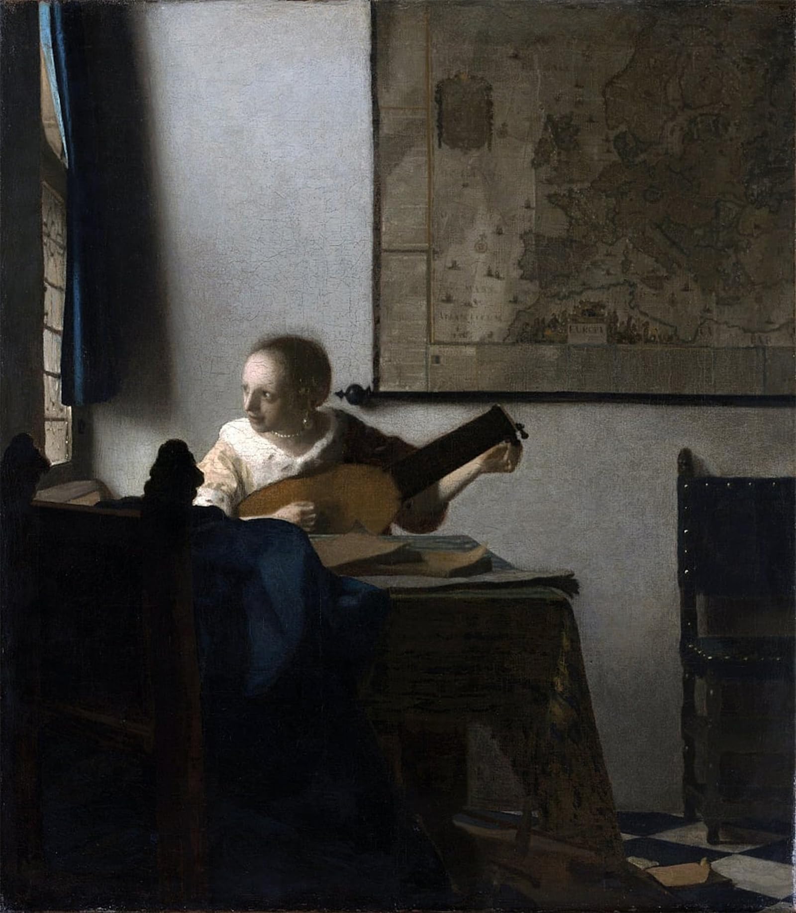 SERENDIPITP Vintage Picture Print on Canvas Wall Art Poster Woman with a Lute by Jan Vermeer van Delft Artwork Print Poster for Wall Decor 60x90cm