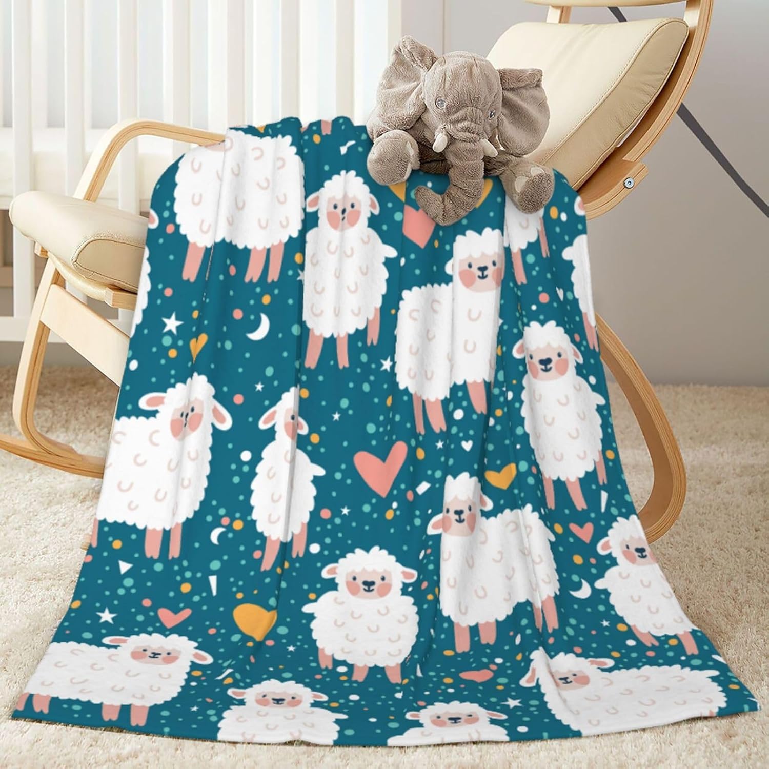Cute Sheep Fleece Throw Blanket Ultra Soft Cozy Decorative Flannel Blanket All Season for Home Couch Bed Chair Travel 50x40in