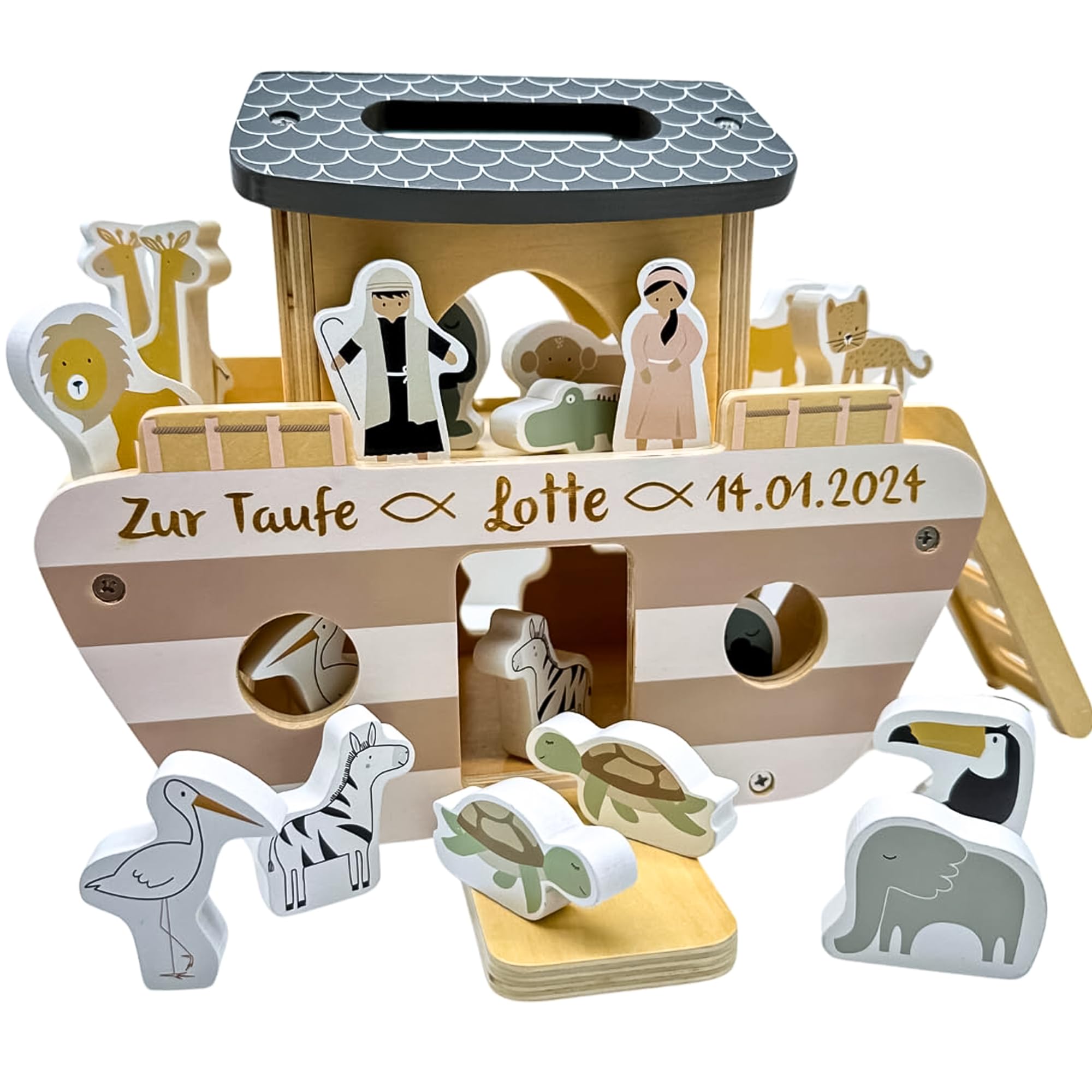 Taufgeschenk Arche Noah, Personalisiertes Holzspielzeug Arche, Geschenk Taufe, außergewöhnliches Taufgeschenk - Tryco