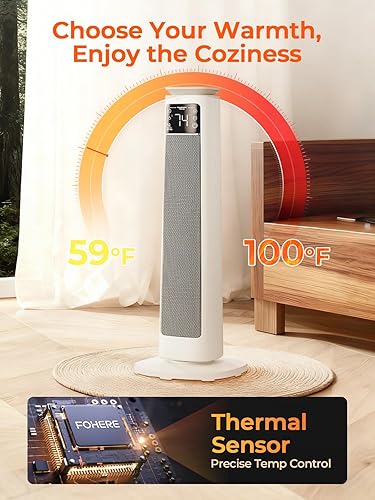 Miniatura 3 de FOHERE Calentadores de espacio de 24 pulgadas para uso en interiores, calentador eléctrico portátil 4 en 1 con termostato y control remoto,