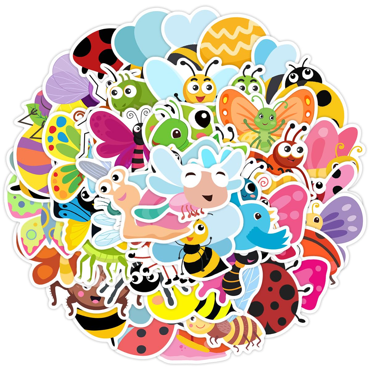 50PCS Cartoon Insect Stickers for Water Bottle,Scrapbook,Laptop,Bike,Cup,Luggage,Guitar,Helmet,Caterpillar Bee Waterproof Vinyl Sticker,Adults Kids Decals,Butterfly Cute Aesthetic Graffiti Decal