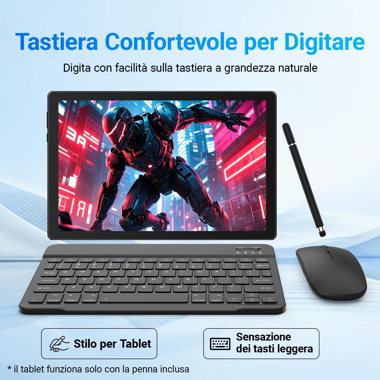 Gleeso Tablet Android 16 da 10 Pollici, Tablet con Tastiera 20GB+TF 1TB, Android Tablet PC con Mouse, Penna Stylus, 6000mAh, Fotocamera da 8MP, WiFi 5G, Laptop Portatile per Studenti e Aziende
