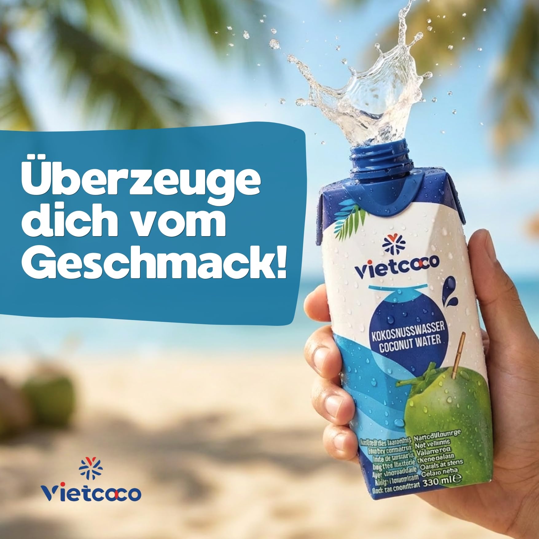 Vietcoco Kokoswasser 12 × 330 ml – 100% Pures Kokoswasser – ohne Zucker – Reich an Elektrolyten & Vitamin C – Erfrischend im Geschmack – Kalorienarm – Isotonisch & Lecker