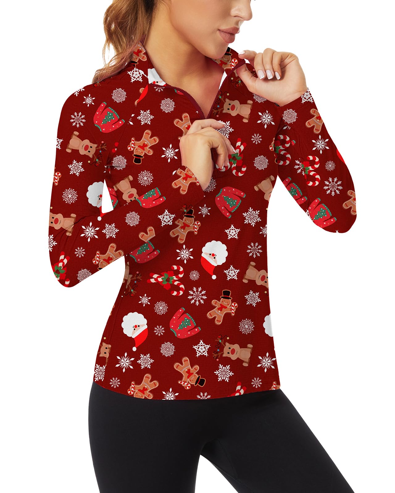 WOWENY Women's Long Sleeve Athletic Shirts Quarter Zip Pullover Collared T-Shirt Workout Print Tennis Top