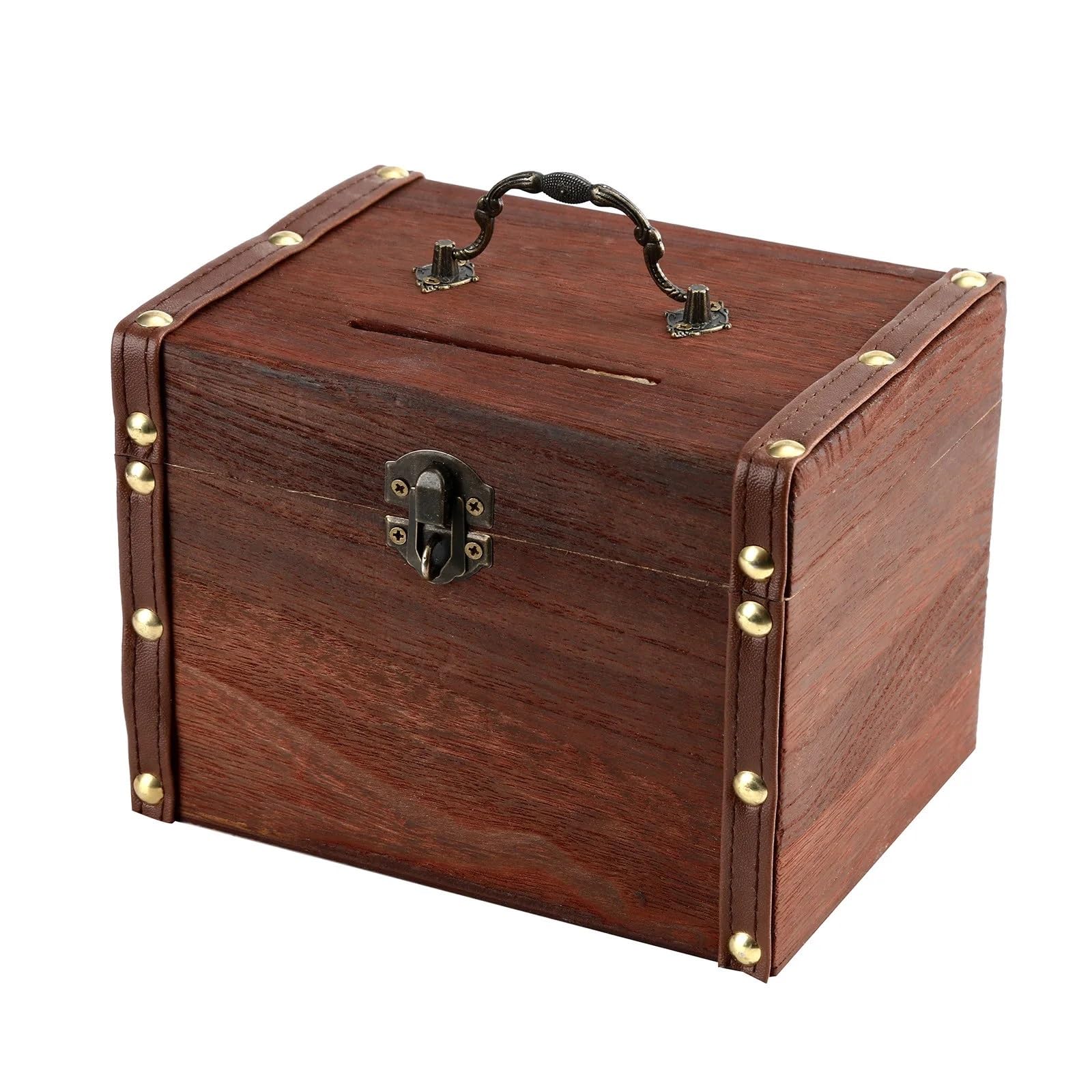 YShiuoL Wooden Storage Box Case Wooden Storage Box Flip Handmade Large Capacity Rectangular Retro Metal Lock