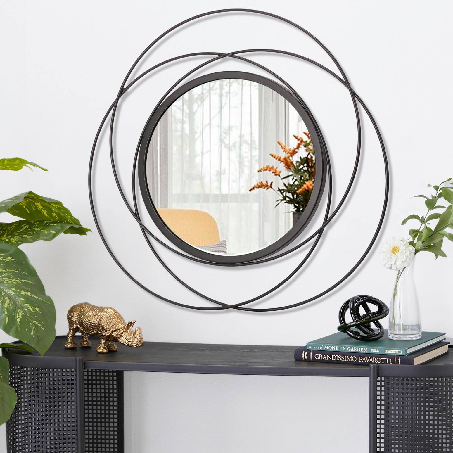 HLFMVWE Black Round Mirror for Wall Decoration, Modern Decorative Mirror for Living Room, Gifts for Women and Mothers