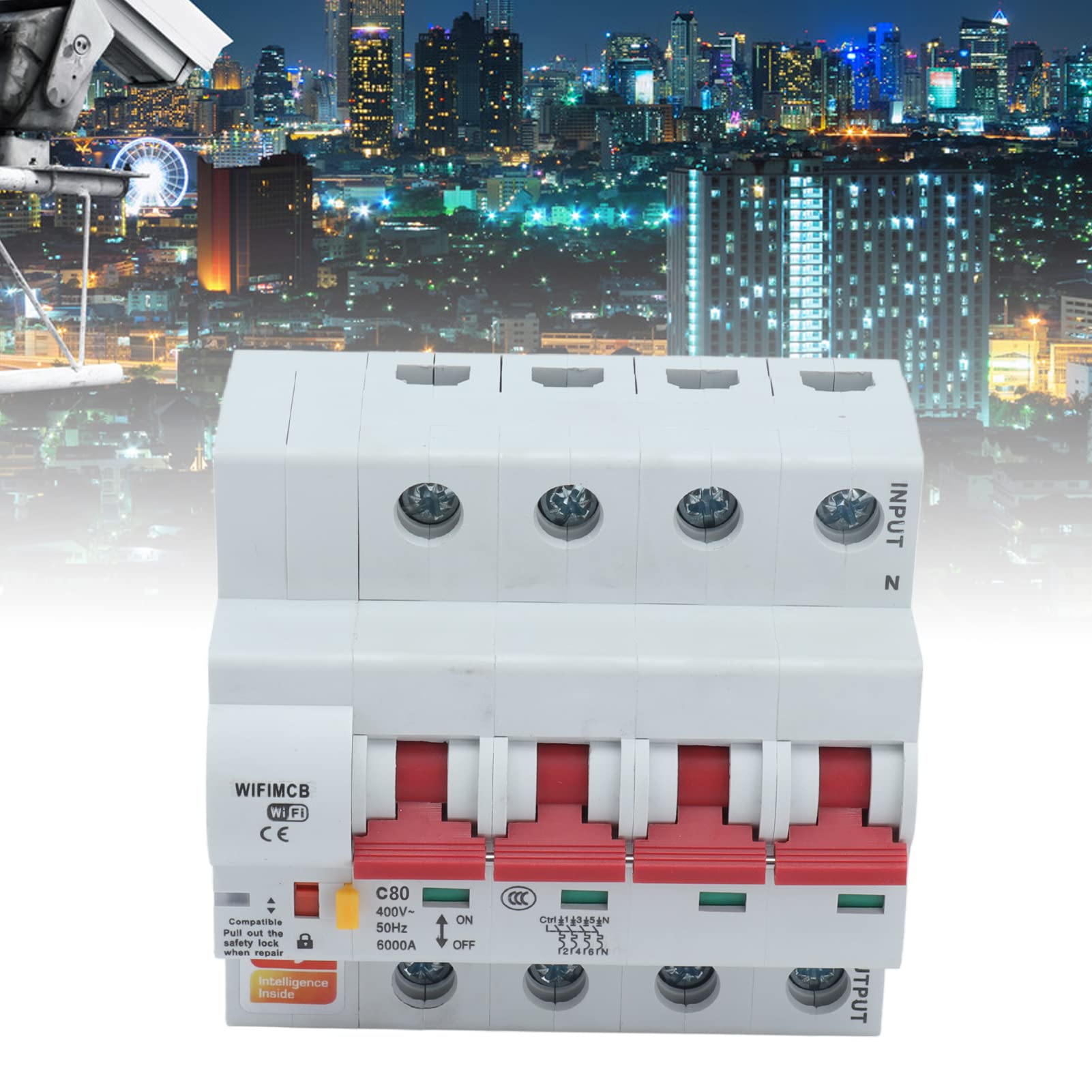 Interruttore automatico WIFI wireless, interruttore remoto Smart Bluetooth 4P Relè AC 400V Controllo remoto e monitoraggio dell'utilizzo energetico con blocco di sicurezza (80A)