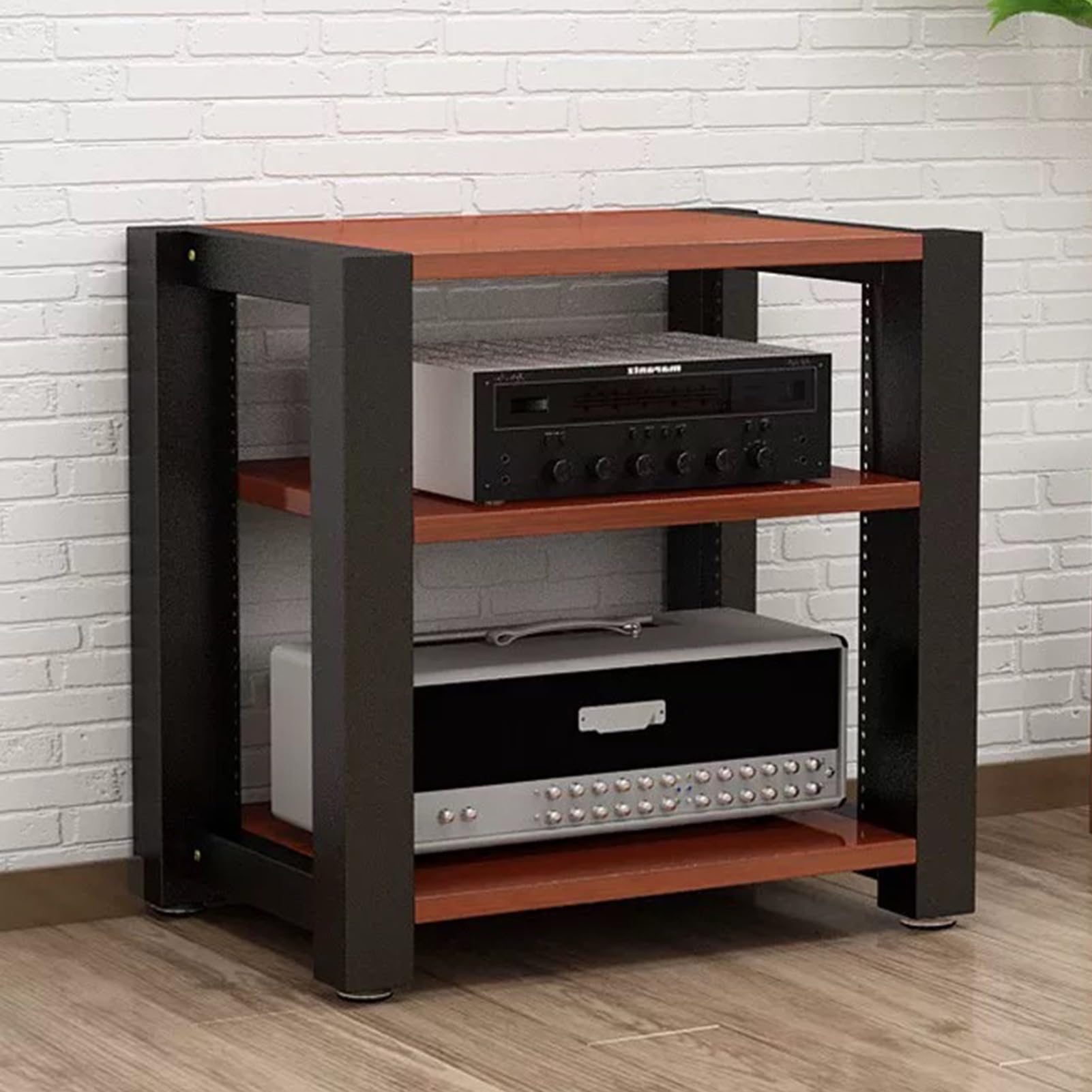 Mueble de audio Hi-Fi premium en acero y madera de nogal de 23.6x23.6