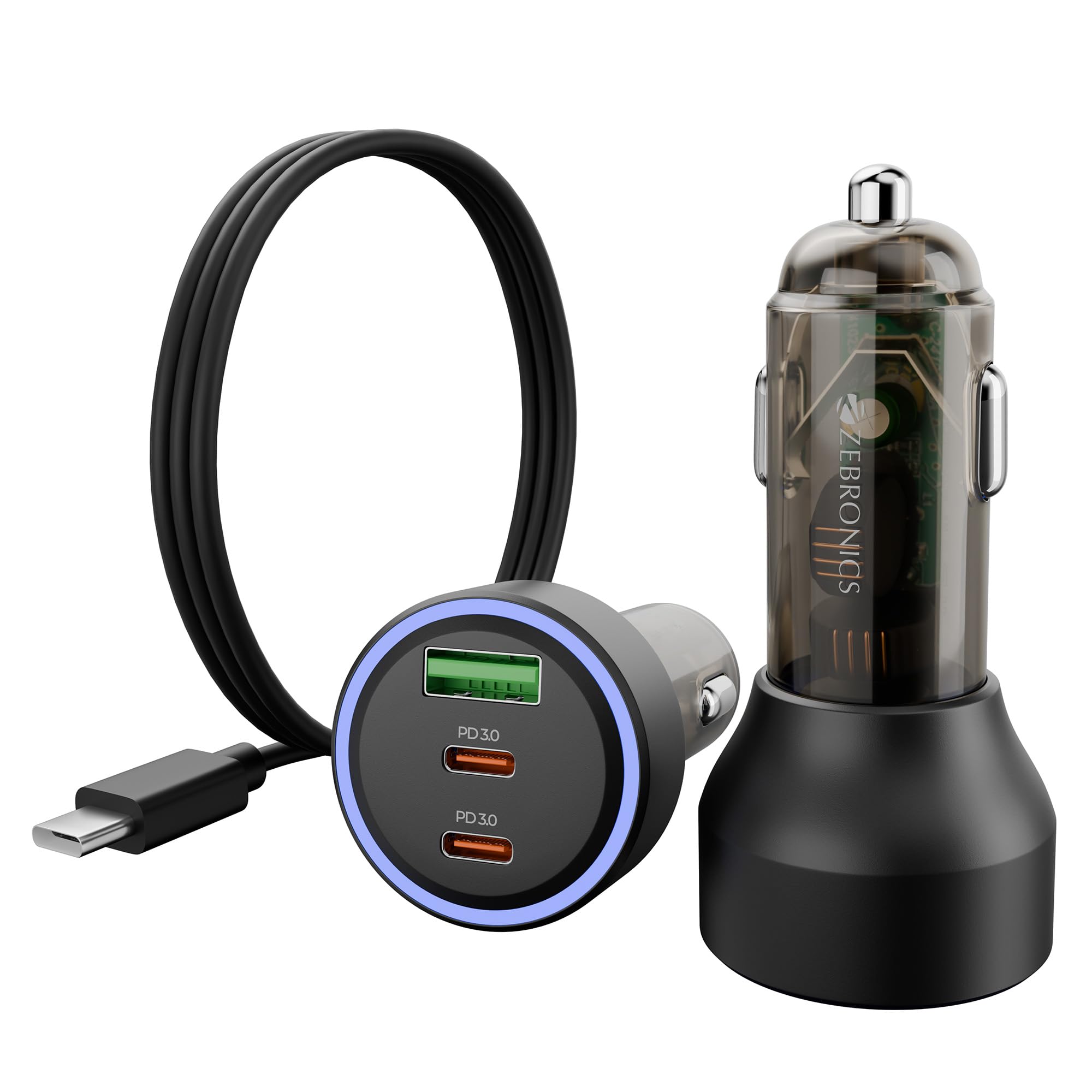 Zebronics 82W Car Charger, Dual Type-C & USB Output, Rapid Charging, Type-C to Type-C Cable 1m, LED Indicator, Multi Protection, Transparent Design (CC82)-picture-32