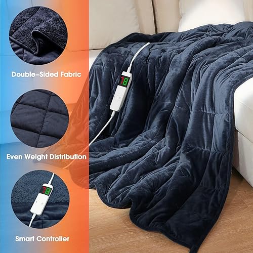 Miniatura 7 de OCTROT Manta térmica con peso para adultos, manta eléctrica con peso (50 x 60 pulgadas, 13 libras) tamaño individual, manta eléctrica de forro polar