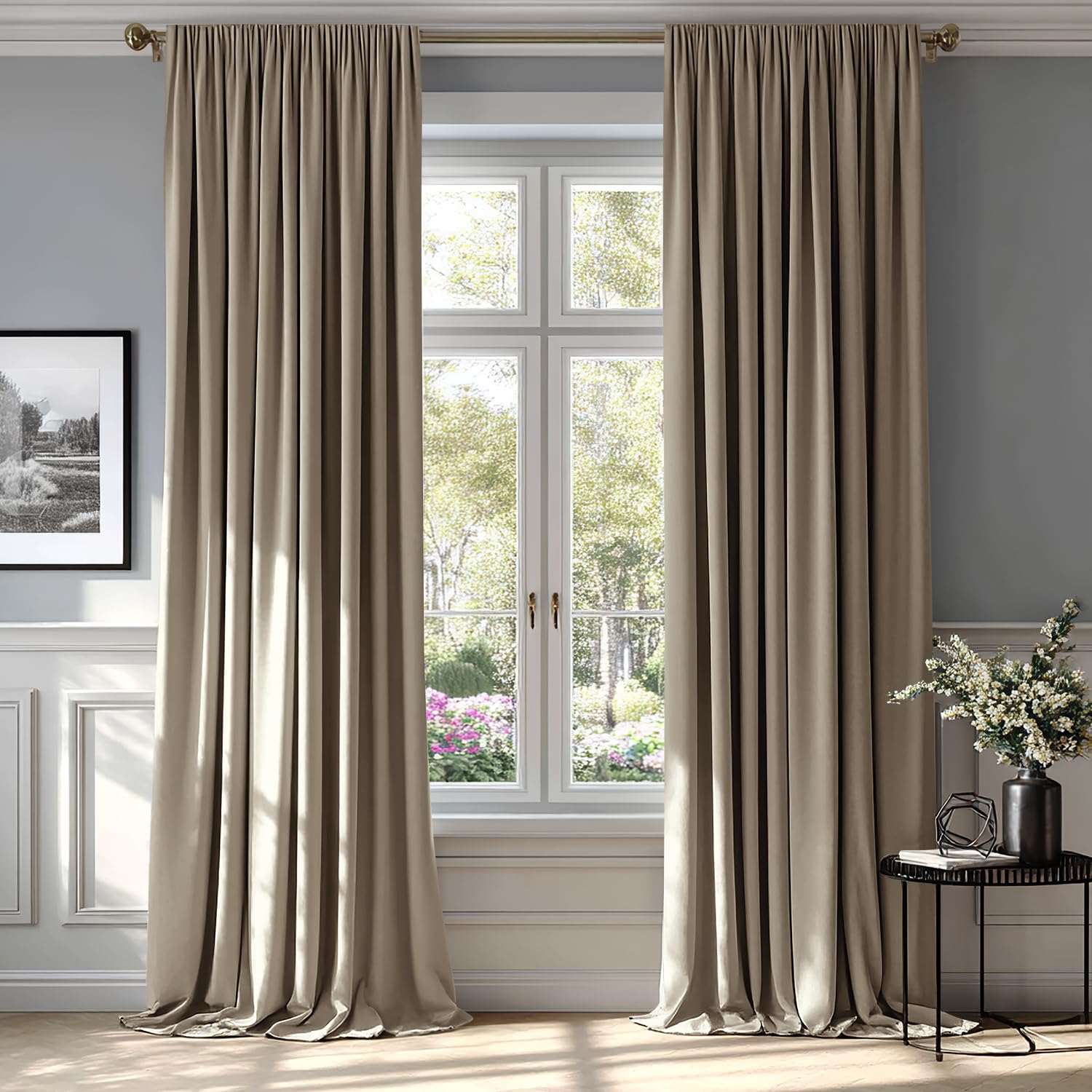 MIULEE Taupe Blackout Velvet Curtains Drapes 90 Inch Long 52"x90" Bedroom