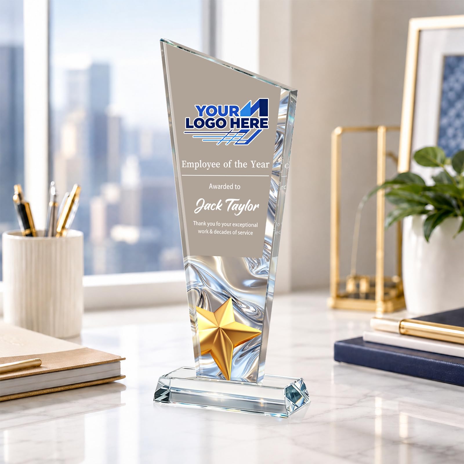 Custom Crystal Trophy Award Personalized Plaque Award with Text Logo Photo Awards Trophies for Employee Recognition Team Graduation Personalized Office Gifts for Boss Coworker Teacher