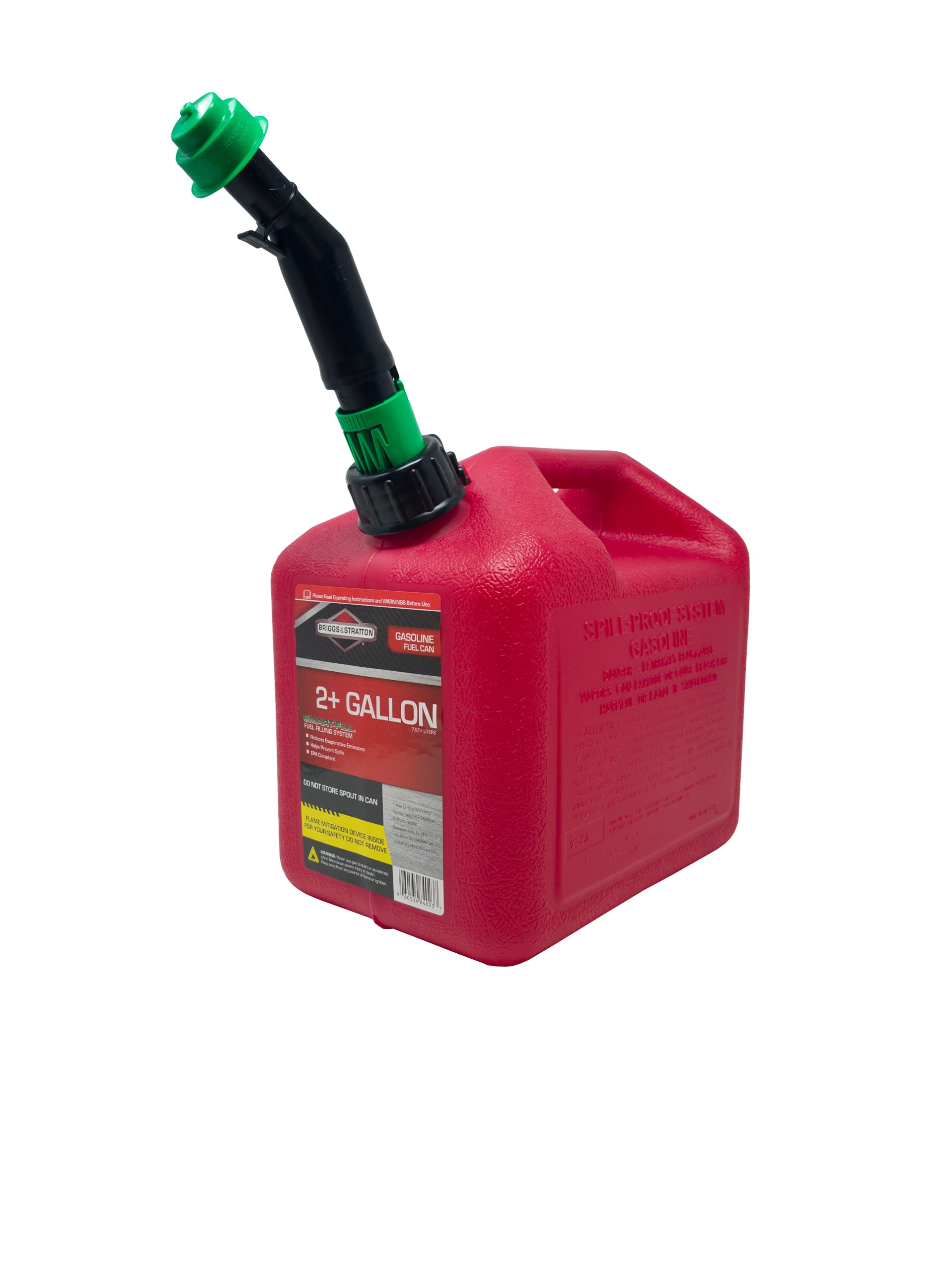 Briggs & Stratton Two Gallon Gas Can, EPA Approved, Smart Fill Spout, and Fire Mitigation (FMD) Compliant