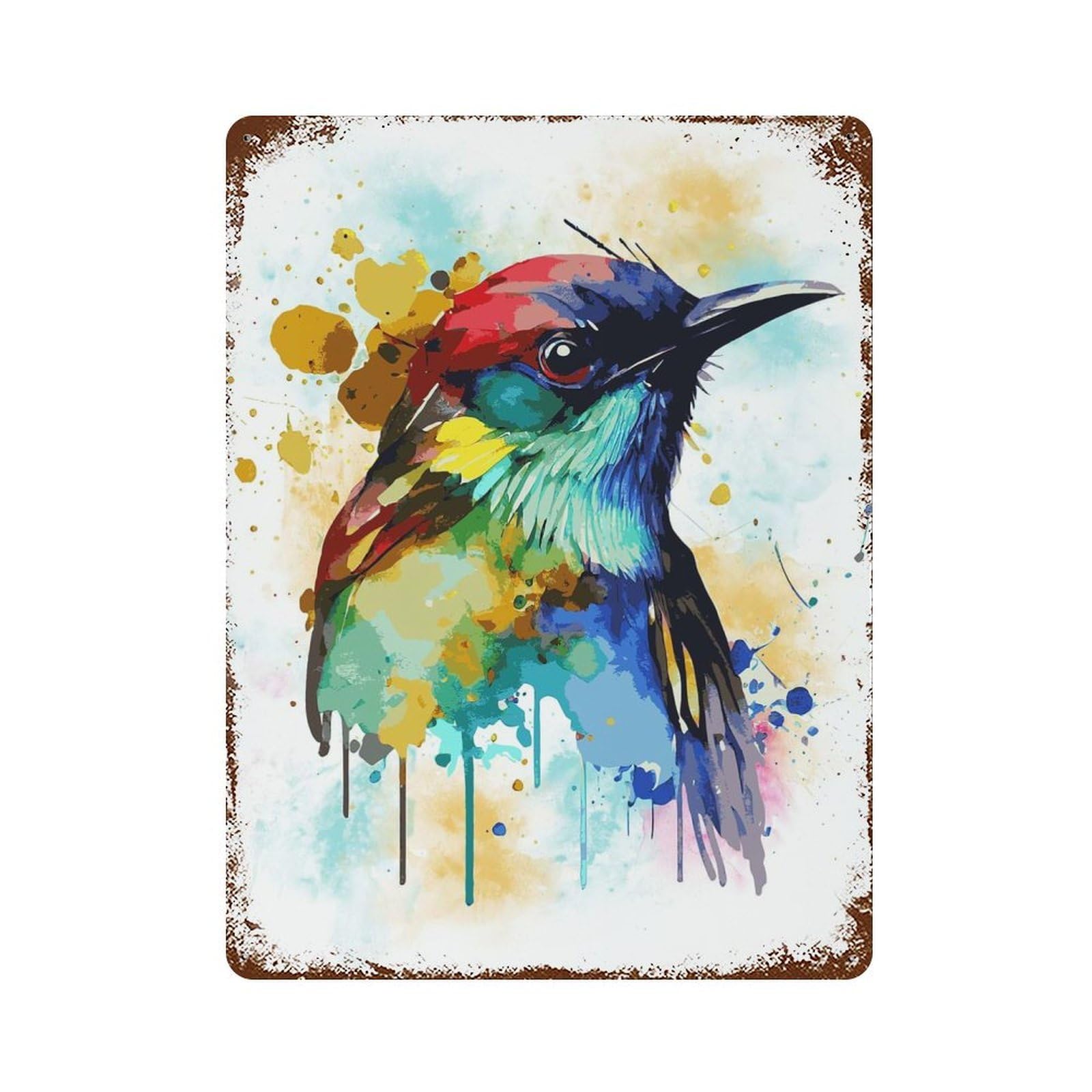 Abstract Watercolor Bird 15.7"x11.8" Vintage Rust Metal Sign, Decorative Metal Wall Art for Farmhouse, Kitchen And Entryway Decor