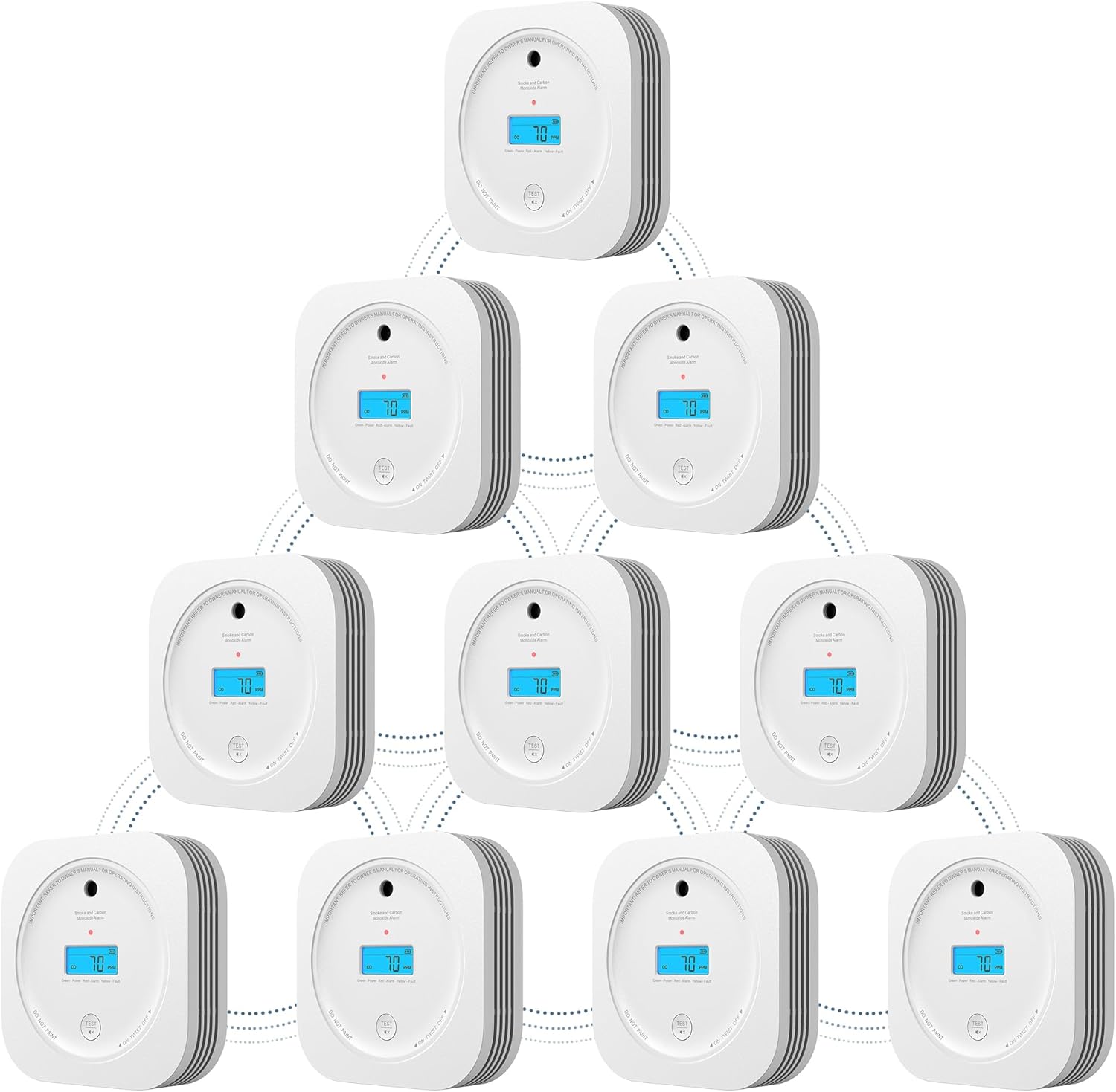 AEGISLINK Interlinked Smoke Carbon Monoxide Detector Combo, Smoke and CO Detector Battery Powered, Wireless Interconnected Smoke and CO Alarm, Digital Display, SC-RF200, 10-Pack