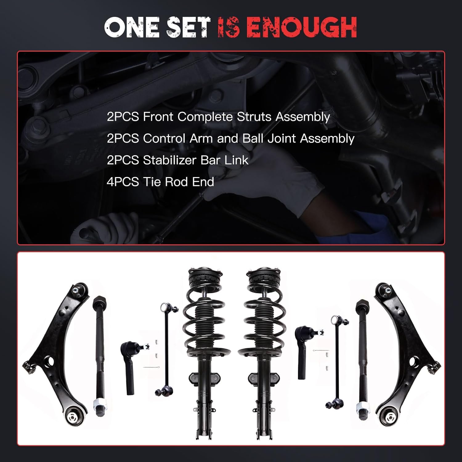 Complete Suspension Kits Fit for 2008-2016 for Chrysler for Town & Country 2008-2018 for Dodge for Grand Caravan Includes Control Arm and Ball Joint Stabilizer Bar Link Tie Rod End