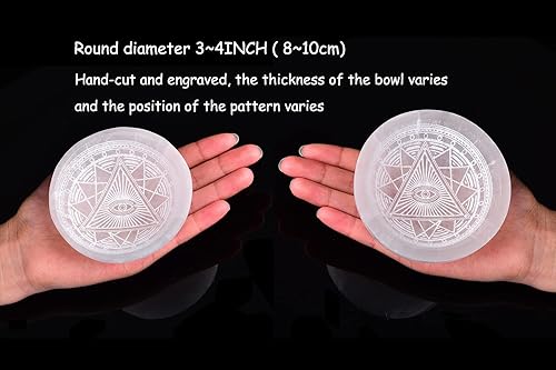 Miniatura 3 de AMOYSTONE Plato redondo de piedra de selenita de 4 pulgadas, tallado a mano, ojo de demonio #1, estación de carga de cristal, cuenco curativo