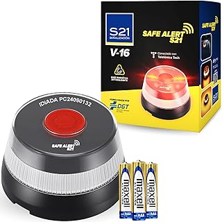 S21 Señalización Signalling Beacon V16 Emergency Light for Car DGT Approved with Movistar SIM Card Included and Activated Pack V-16, Acrylonitrile Butadiene Styrene ABS, Black, 1 Unit