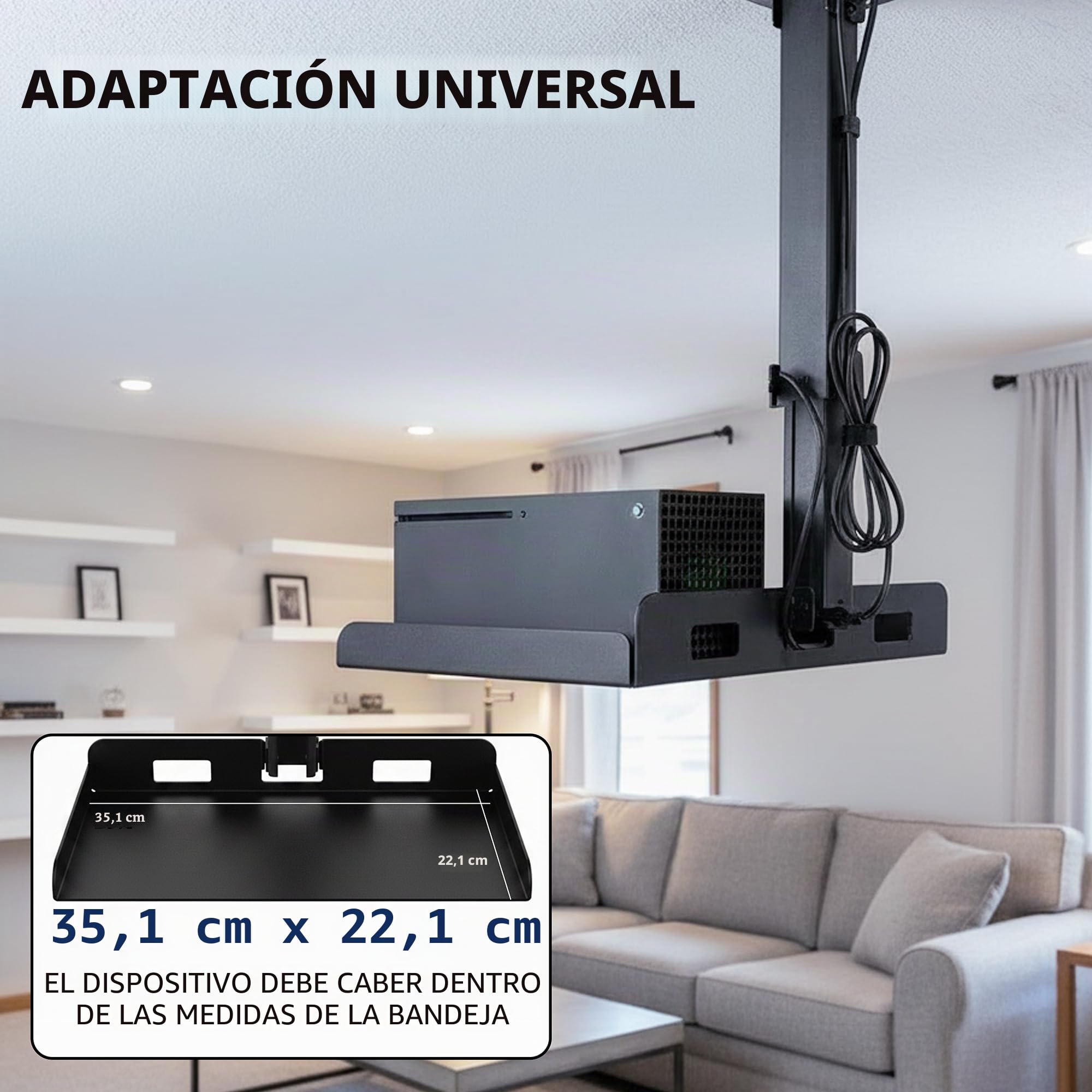 VIVO Soporte universal para bandeja de proyector extensible de techo, proyección ajustable en altura, instalación sin agujeros, enrutamiento de cables oculto, negro, MOUNT-VP08B