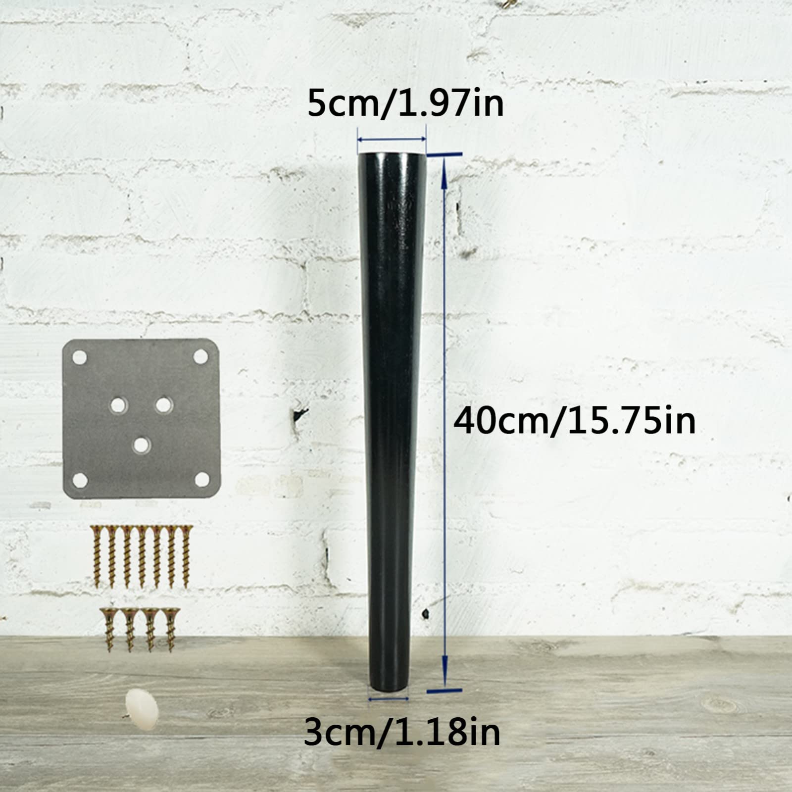 Juego de 4 Patas de sofá cónicas de Madera Maciza, Patas Modernas de Repuesto de Madera Negra, con Placas de Montaje, Almohadillas Protectoras de Fieltro, Tornillos, para gabinete de sofá de