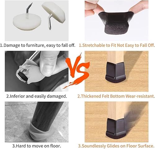 Miniatura 5 de 24 protectores cuadrados de silicona para patas de silla con fieltro, fundas para patas de silla, almohadillas de fieltro para muebles, protectores