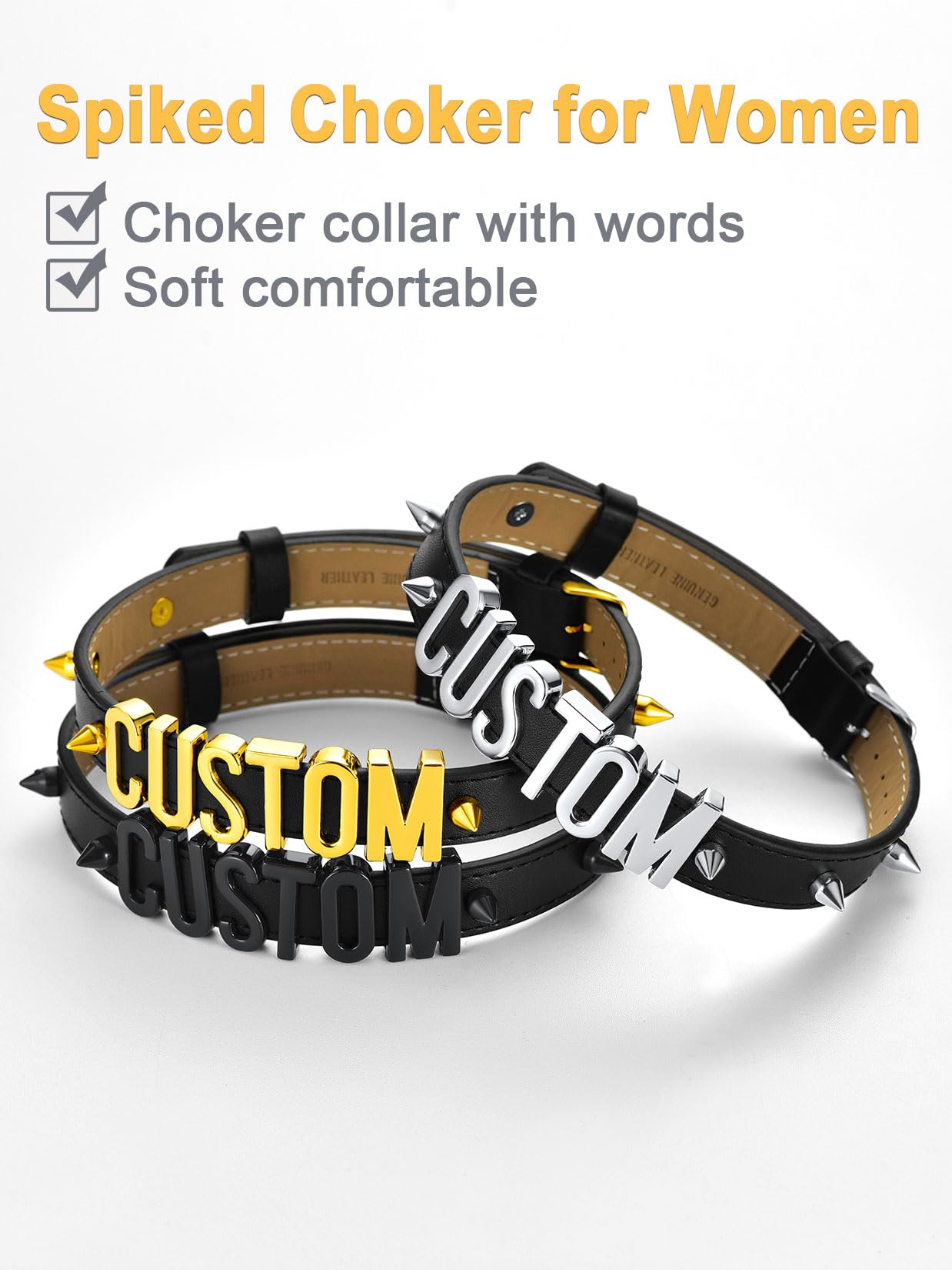 U7 Leder Spikes Nieten Choker Halskette Punk für Damen Mädchen Kette Lederhalsband mit Buchstaben Namenkette Charms DIY Lederkette Chocker Collier Halsband Personalisiert Modeschmuck Accessoires