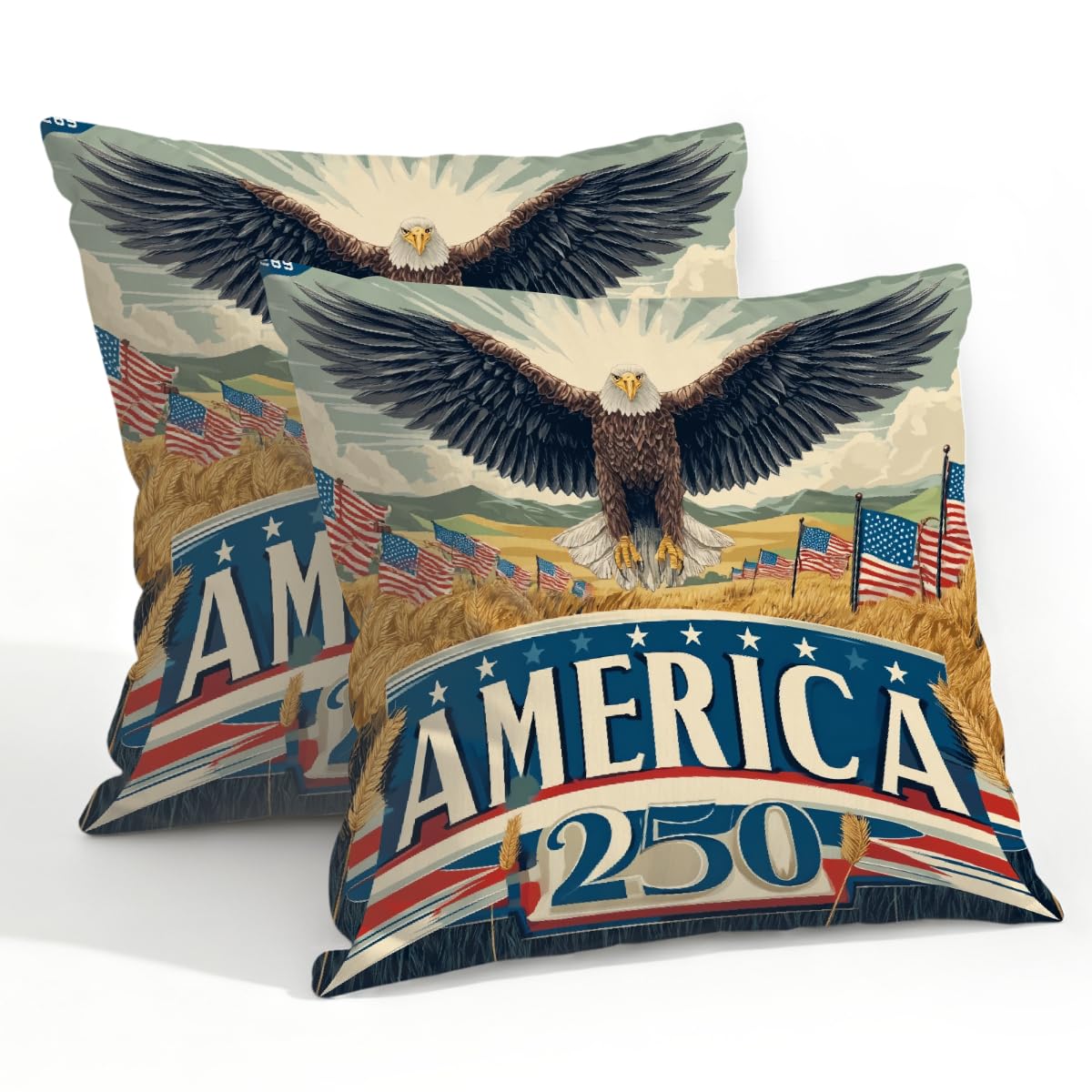 Outdoor Pillow Covers Waterproof Pillowcases 22x22in Set of 2 America-250th Anniversary Harvest Decorative Throw Cushion Case for Couch Sofa Garden Patio Furniture