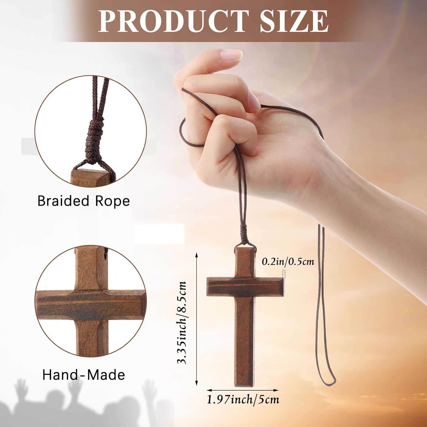 Wood Cross Necklace Bulk for Men and Women, Wooden Jesus Cross Necklace Gift, Car Mirror Hanging Pendant,Christian Gift(3.35 x 1.97 Inch) - Image 2