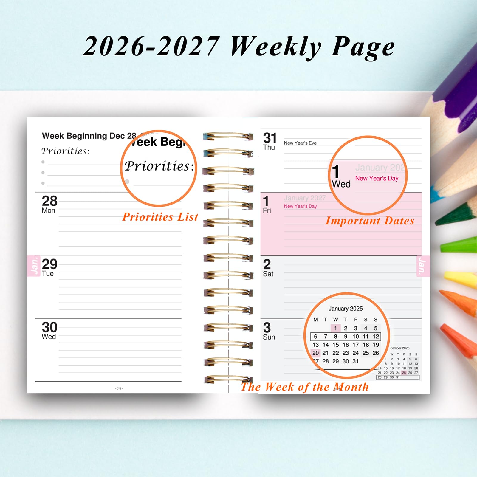 Planer akademicki 2026-2027, lipiec 2026-czerwiec 2027, planer tygodniowy i miesięczny, 12,7 cm x 20 cm, planer szkolny dla nauczyciela i ucznia, książka z zakładkami, czarny