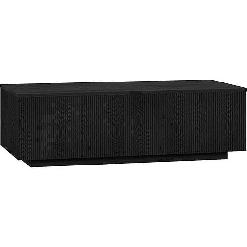 Henn&Hart 48" Fluted Rectangular Low-Profile Coffee Table for Living Room, Family Room, or Office, Black Grain