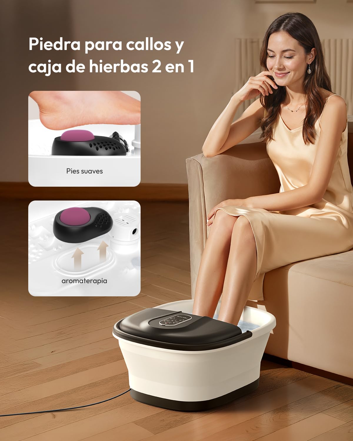 Masajeador de Pies con Agua Plegable, Hidromasaje para Pies con 3 niveles de Calor y 16 Rodillos de Masaje, Masaje Pies Control Inteligente de Temperatura, Spa para Pies, Foot Spa Massager