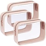F-color TSA Approved Toiletry Bag 3 Pack Clear Toiletry Bags - Clear Makeup for Women, Quart Size Travel Bag, Carry on Airport Airline Compliant Bag, Nude Pink (for age 12 or above)