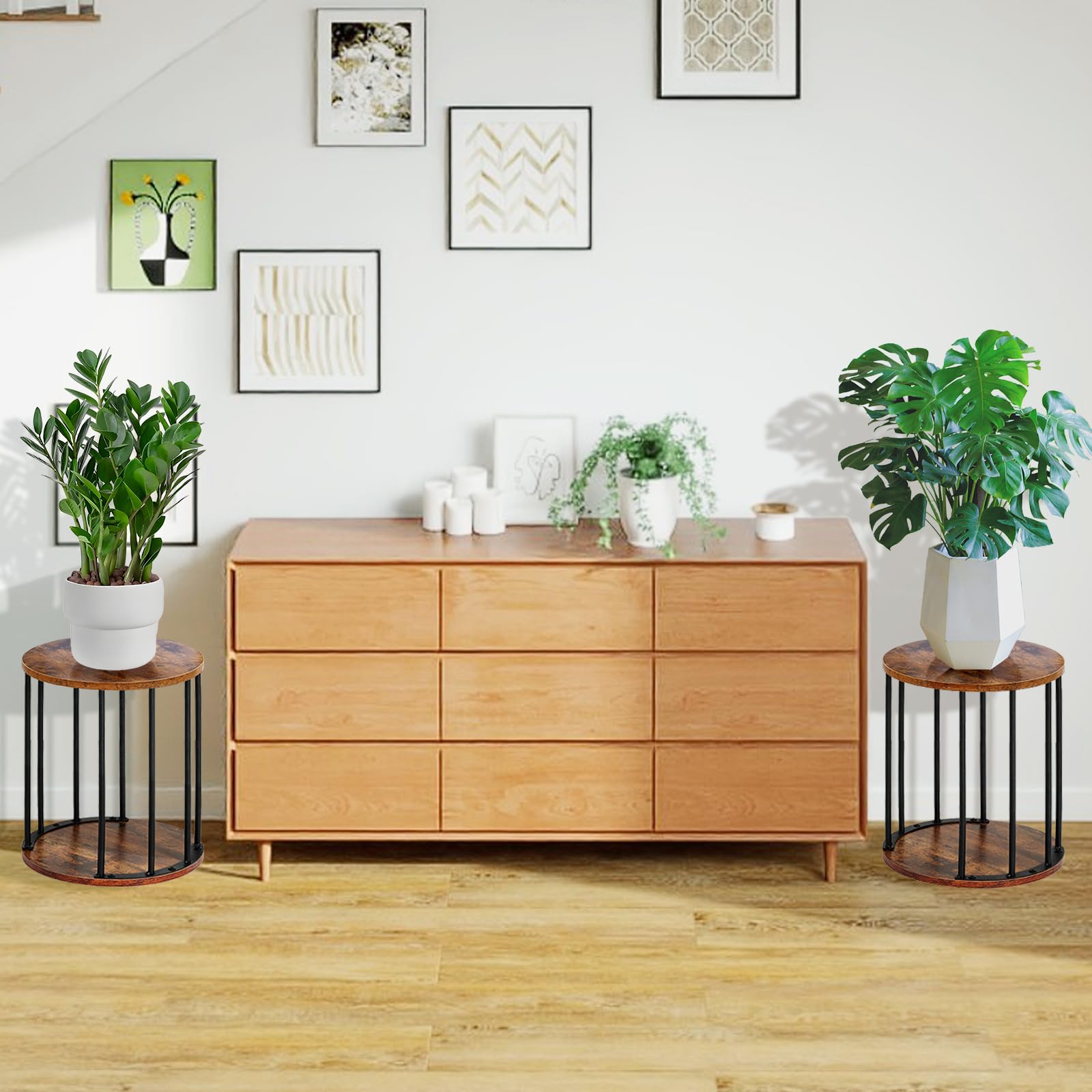 HDANI Runder Sitzhocker Kinder und Erwachsene,Tritthocker,Kleiner Pflanzenhocker,Fußhocker für Bad, Küche,Schlafzimmer,Büro,30×30×34.5cm,Holz Retro Braun,2er Set