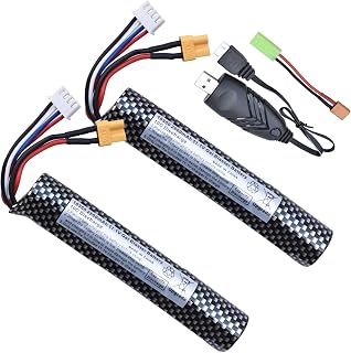 Water Bead Gel Ball Blaster 11.1V 2500mAh [Capacity and Discharge Upgraded ] Rechargeable Battery XT30 Plug with Charging Cable, Airsoft Battery 11.1V for Airsoft Gun Gel Ball Blaster(2-Pack)