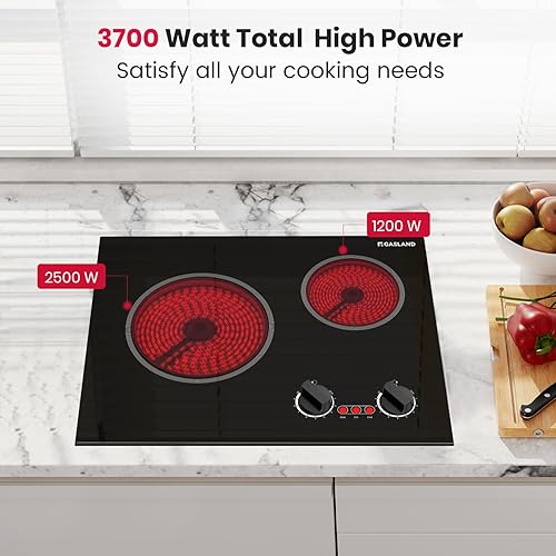 Miniatura 5 de GASLAND Estufa eléctrica de apartamento con 2 quemadores, estufa de vidrio radiante integrada de 21 pulgadas, certificación UL, estufa eléctrica de