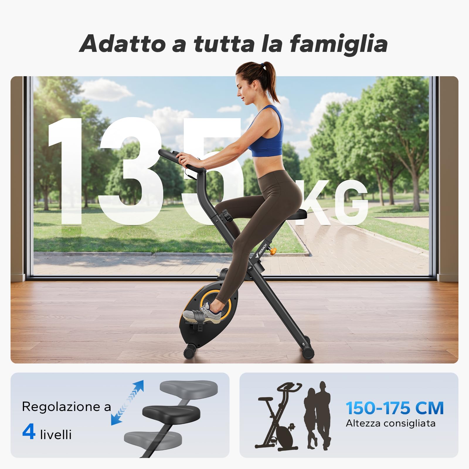 MERACH Cyclette Pieghevole da Casa, Bicicletta da Interno Silenziosa con Schermo LCD, Bici da Fitness Magnetica con Cuscino Confortevole, Salvaspazio, per l’Allenamento Cardio, Capacità Max 136KG