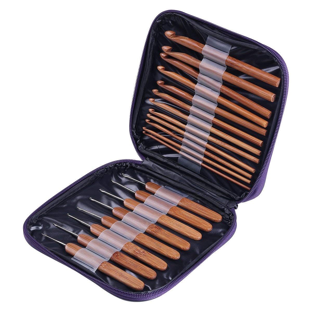 RKPM 20 Pcs Carbonized Bamboo Crochet Hooks, Full Gift Set, Lightweight, Ergonomic, Eco-Friendly, Size C to N, Steel Hook Sizes 1.0-2.75MM-image-18