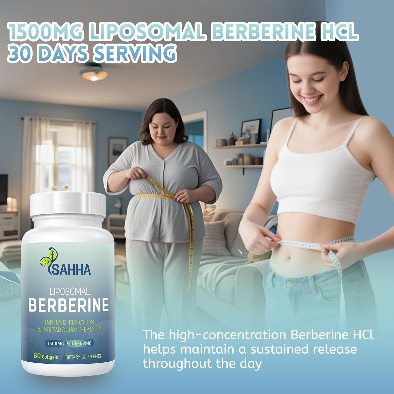 Sahha Liposomal Berberine HCL 1500mg – Supports AMPK & GLP-1 Activation, High Bioavailability for Men & Women Overall Health Supplement