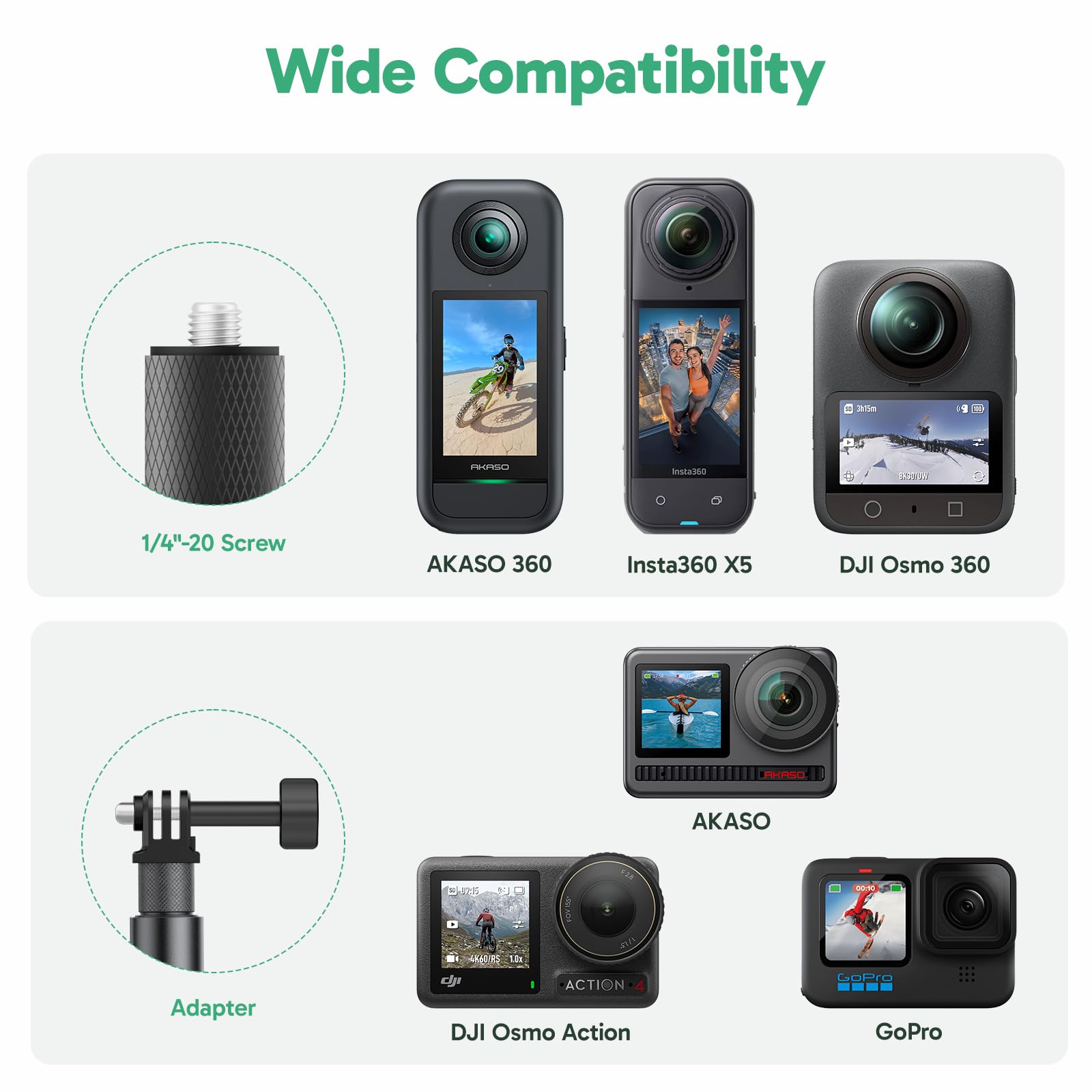 AKASO 120CM Perche à Selfie Invisible en Alliage d'Aluminium 360 Compatible avec Insta360 X5/X4/X3, DJI OSMO 360 avec Adaptateur pour GoPro Hero/DJI Action 5/4/3/Insta360 Ace Pro