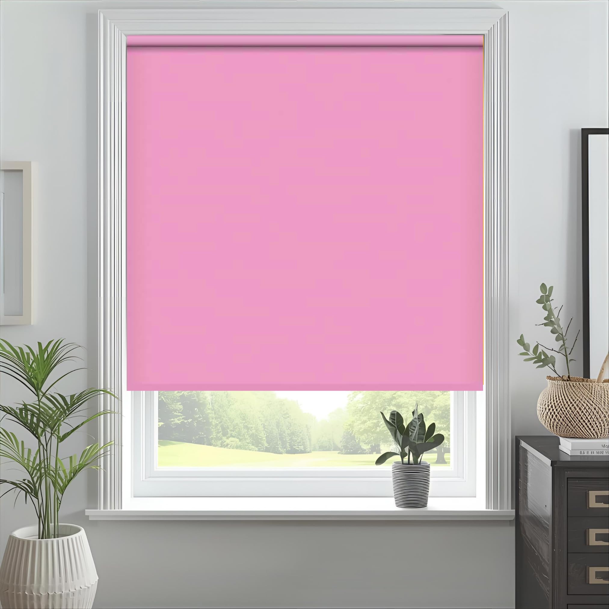 J.Din Made To Measure Roller Blinds, Thermal Blackout Roller Blind, Easy Fit Insulated UV Protection Child Safe Home Office Window Blinds, Pink 210W x 210H cm