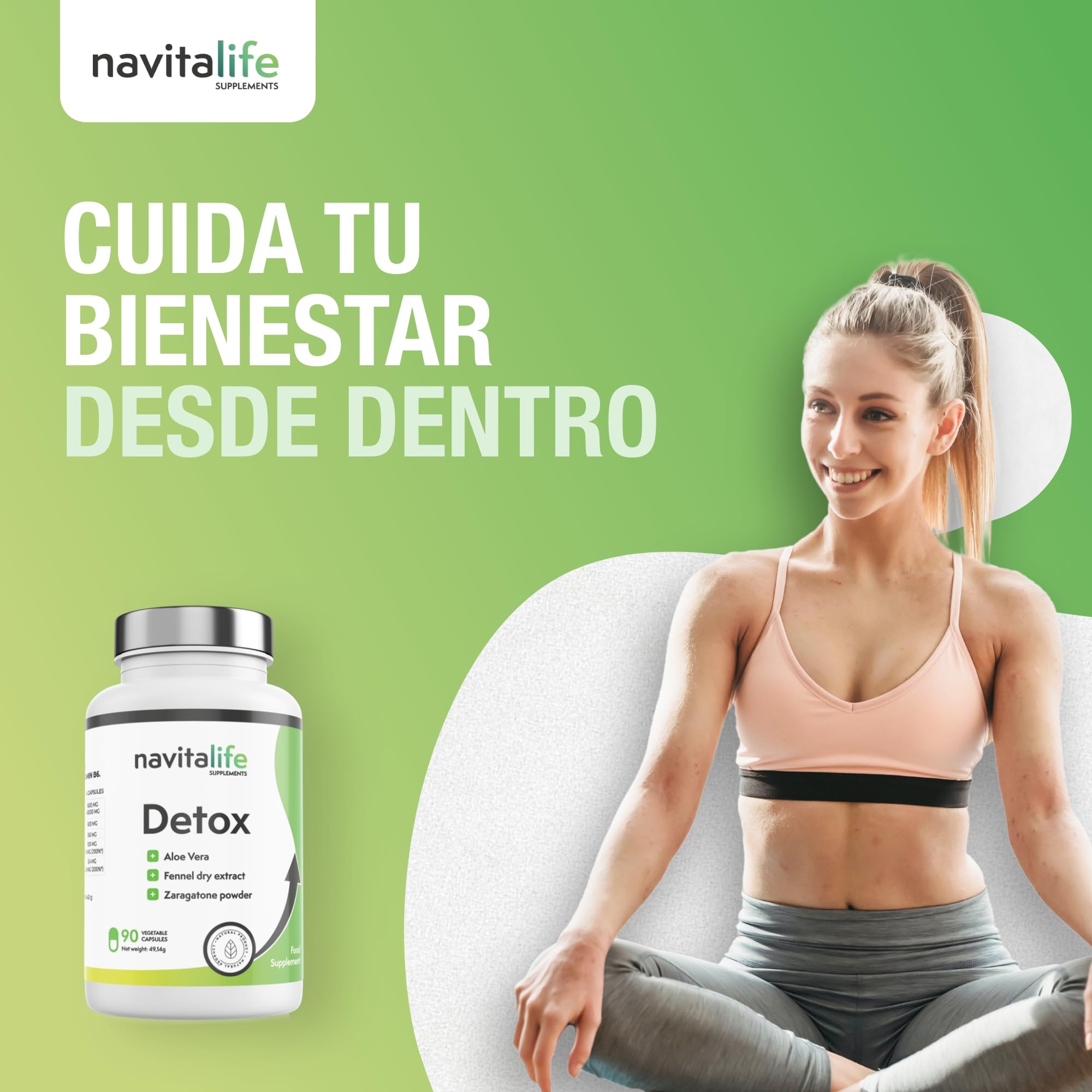 Detox.Suplemento de Aloe Vera con Hinojo y Zaragatona | 90 Cápsulas (hasta 90 días) | Ideal para Rutinas Desordenadas | Navitalife