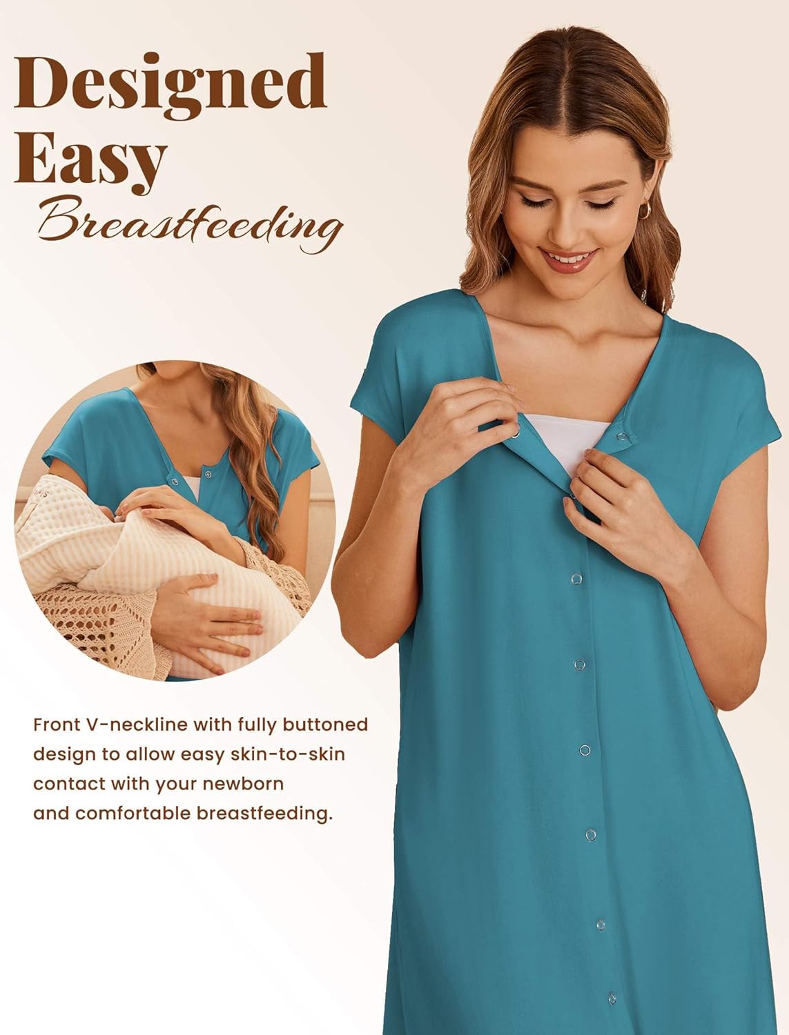 Ekouaer Labor/Delivery/Hospital Gown Nursing Nightgown Maternity Sleepwear With Pockets Postpartum Gowns with Button S-XXL