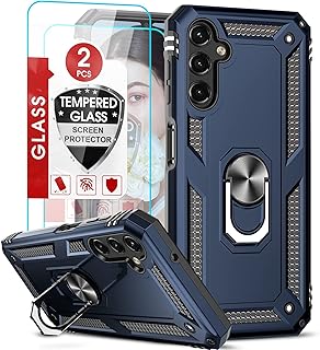 LeYi for Samsung Galaxy A14 5G Case [with 2 PCS Tempered Glass Screen Protector] Heavy Duty Military Shockproof Samsung A14 5G Case Build with Kickstand, Drop Proof TPU Matte Textured Bumper (Blue)