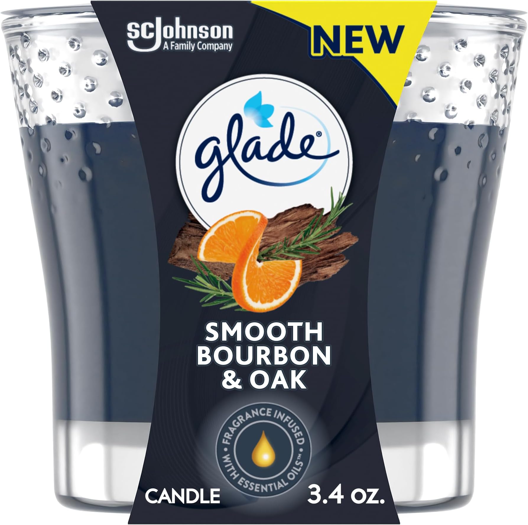 Candle Jar, Air Freshener, Smooth Bourbon & Oak, 3.4 Oz