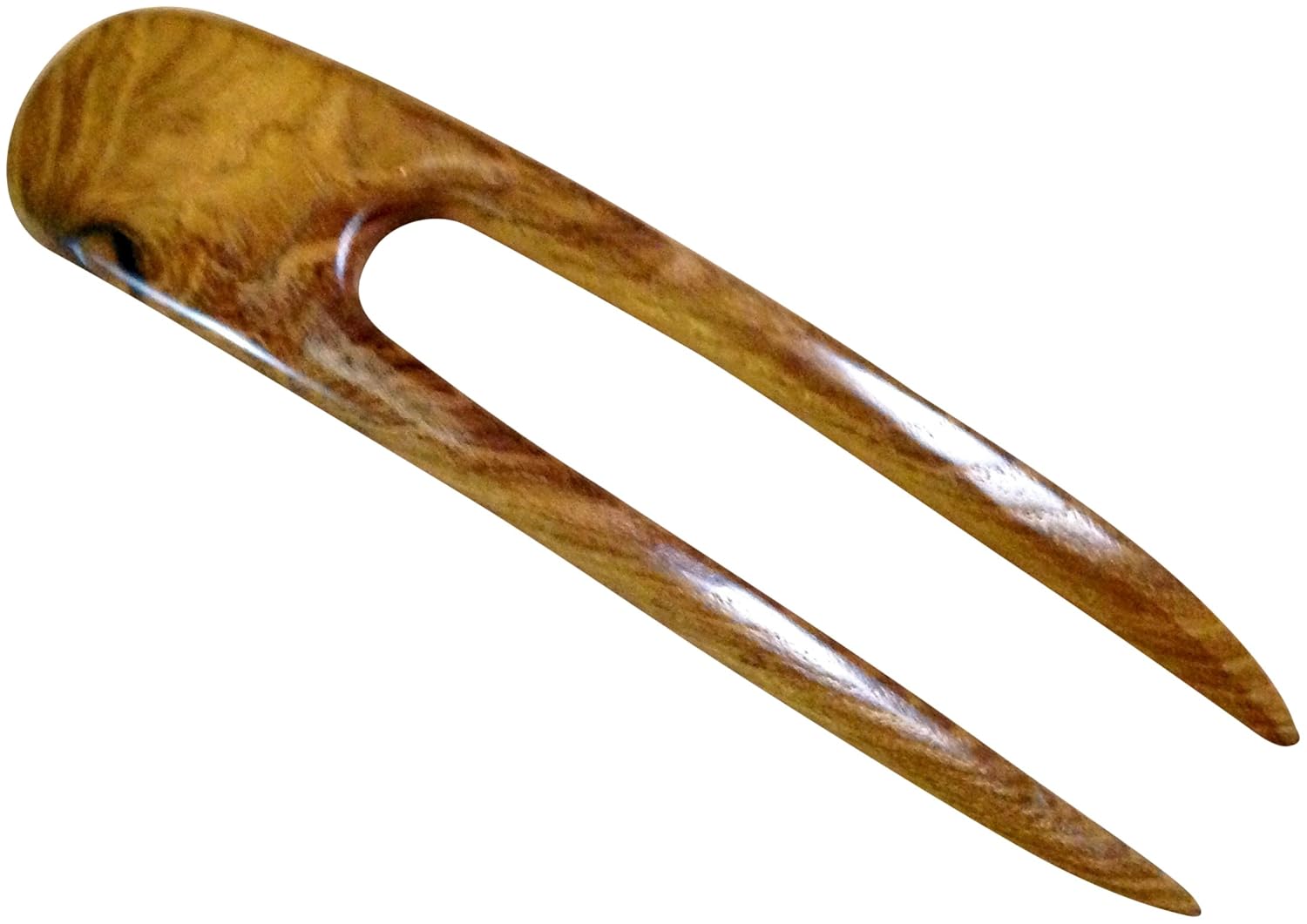 One Teak Wood Two Prong Curved 4.5 Inch long Hair Stick Fork Pic Pin