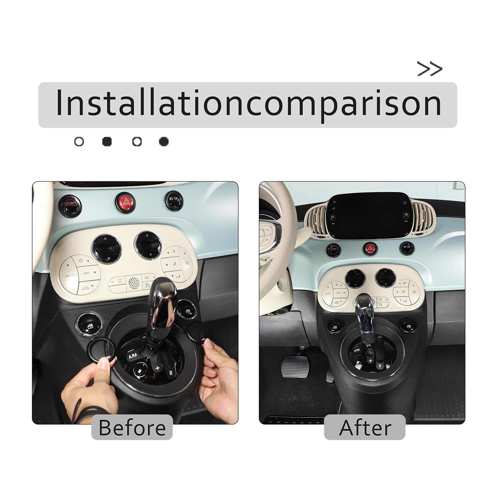 PIUGILH Cerchio decorativo per console centrale Adatto per FIAT 500 2010-2022, Cerchio decorativo per pulsante di avviso di sollevamento del vetro della console centrale Adatto per FIAT 500 Abbas 595