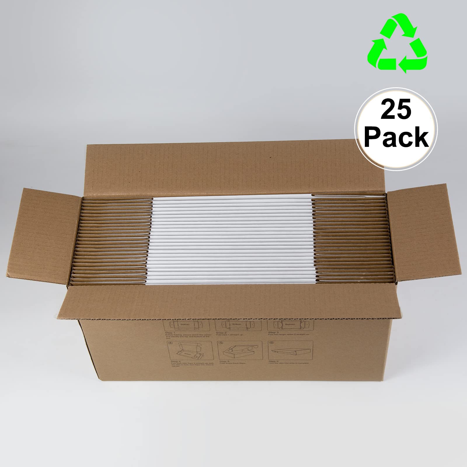 Sodissa 12x8x5 Inch Corrugated Shipping Boxes - 25 Pack White Cardboard Mailers For Small Business