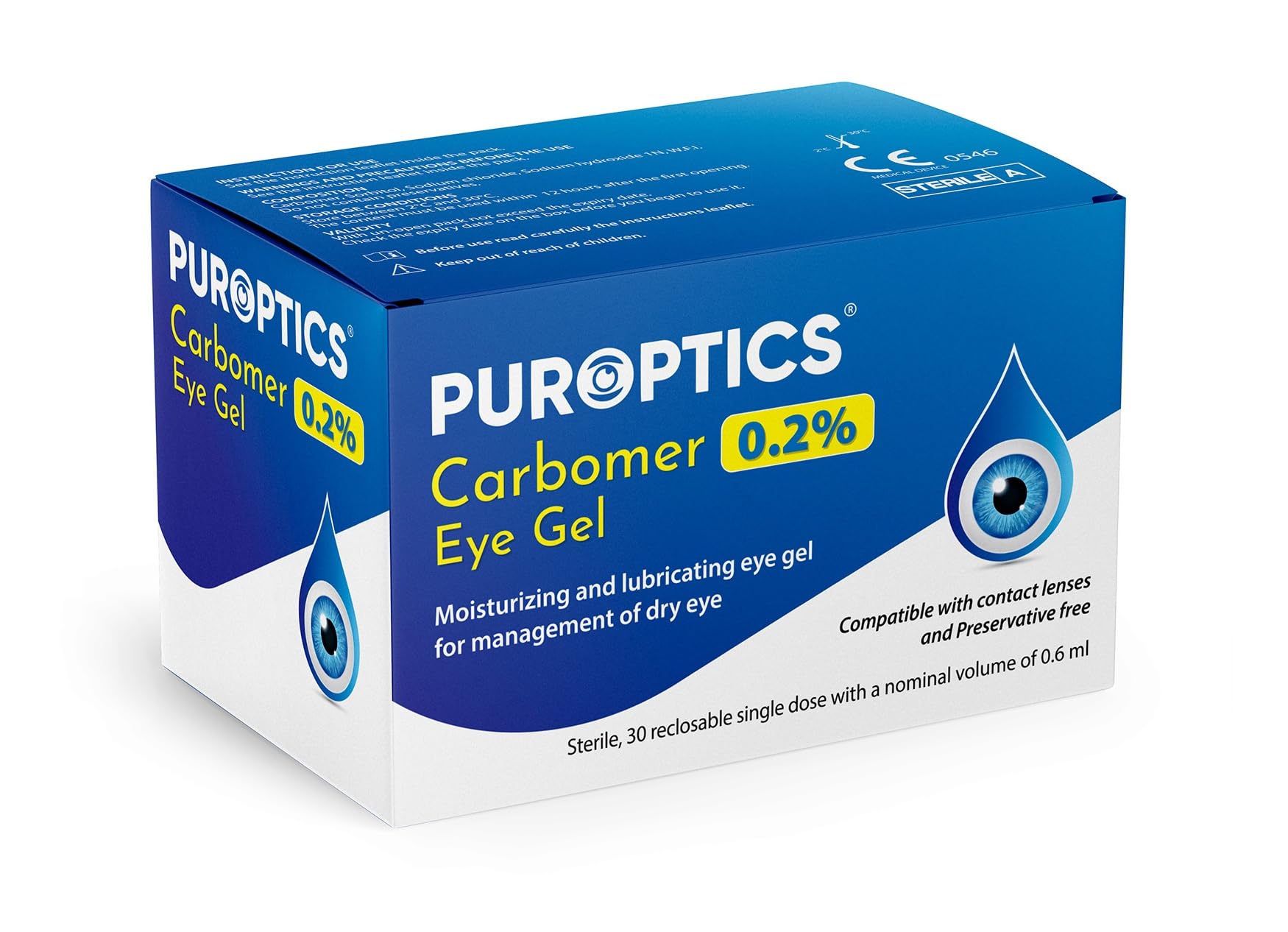 Puroptics Carbomer Eye Gel 0.2% in Single Dose Vial Protects The Cornea Against The Drying Out, Quick Acute Aid for The Dry Eyes, Preservative Free (30 Vials, 1, Count)
