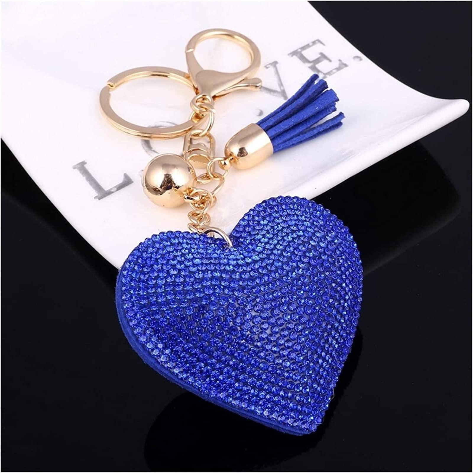 Llaveros Llavero de dibujos animados Corazón de moda Hecho a mano Lindo Bling Llavero de cristal para mujeres Colgante de coche Niñas Declaración Rhinestone Joyería Bolsa Llavero Anillo Dibujos anim